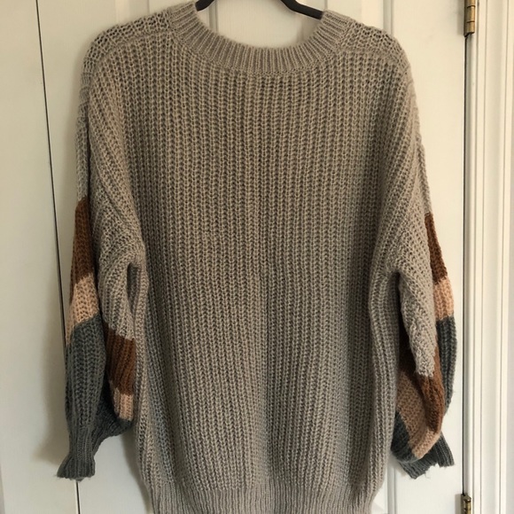 Oversized Color Block Striped Knit Pullover Sweater - Picture 6 of 6